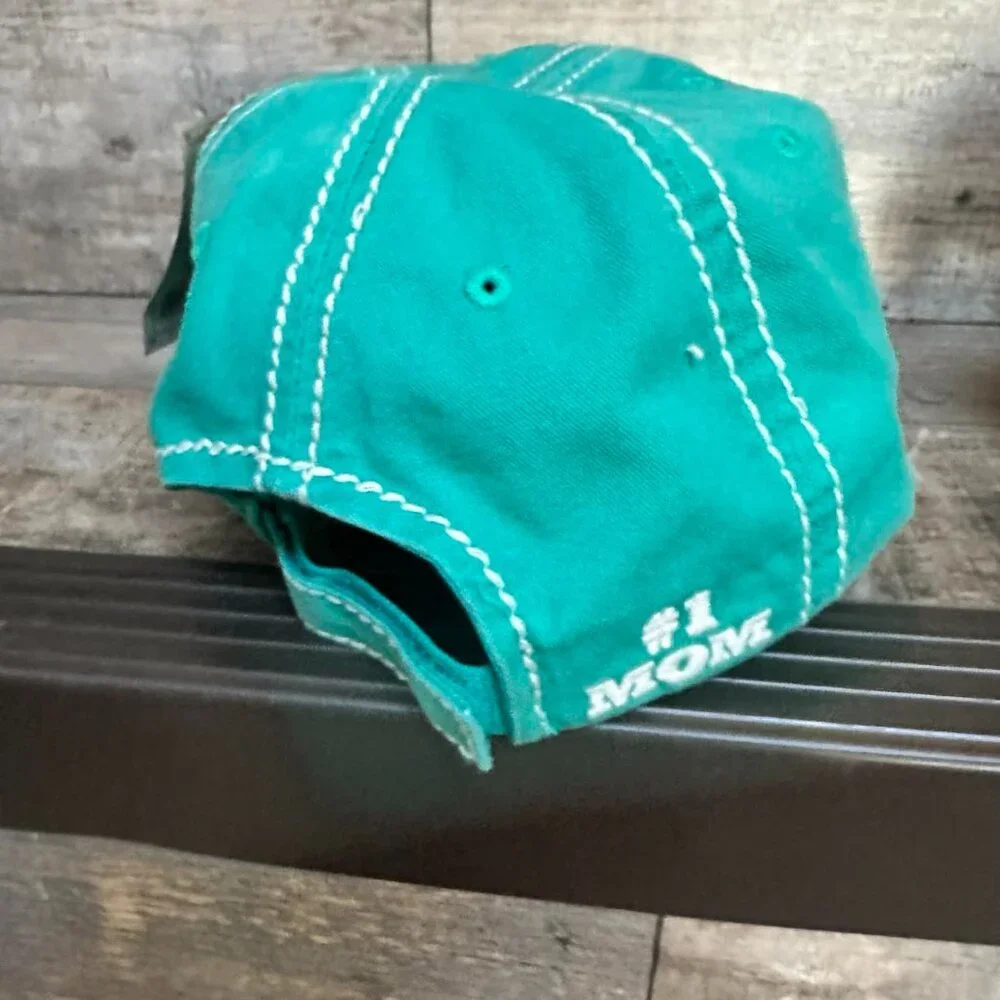 NWT KBETHOS Womens Distressed Turquoise #1 Mom Adjustable Baseball Cap